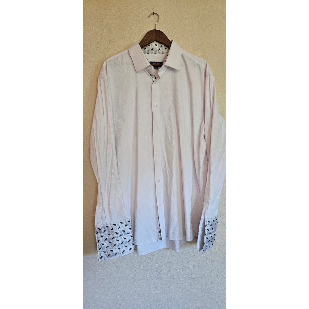 Statement Confidence Mens 3XL White Textured Dress Shirt Paisley French Cuffs